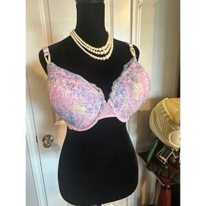 Rare Retired Victoria’s Secret 38DD Blue Purple Floral Lace Demi Bra EUC